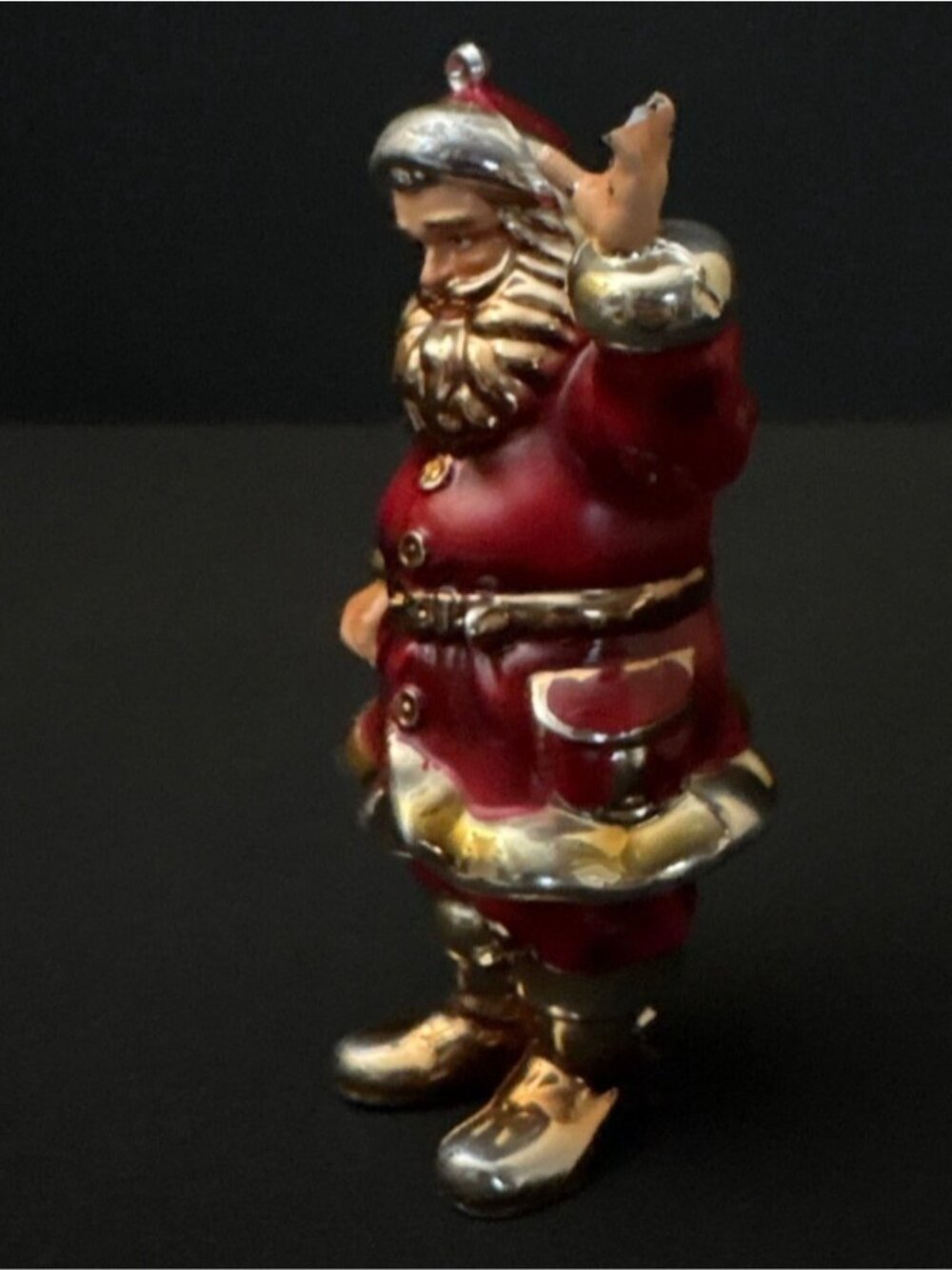 Santa Claus Christmas Vintage Ornament Red Gold Toned Glossy Belt Holiday Decor - Picture 12 of 13